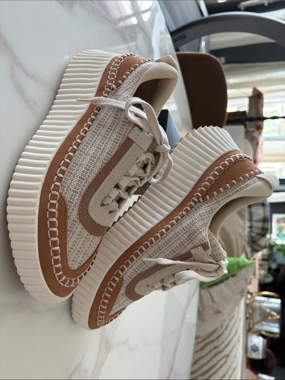 Dolce Vita Dolen Brown Multi Woven Platform Sneakers NWOT